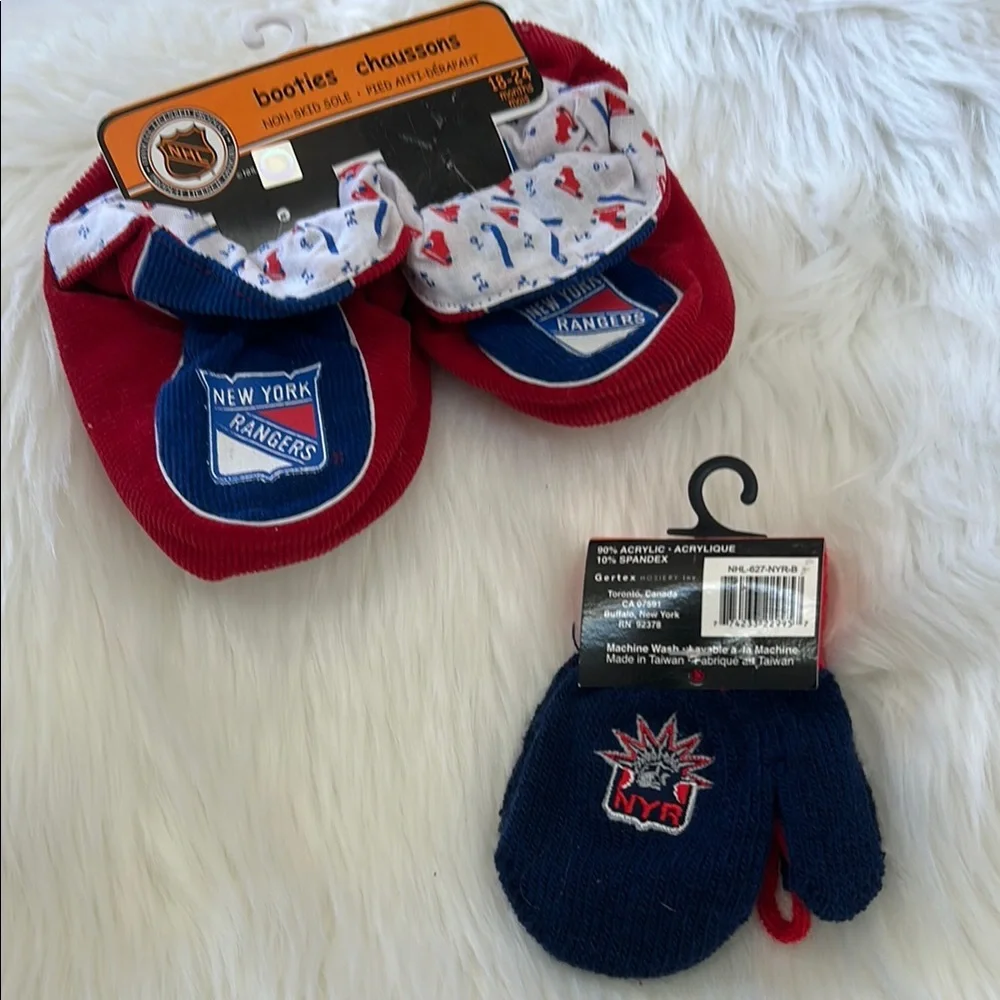 NHL Red and Blue New York Rangers Booties and Mittens